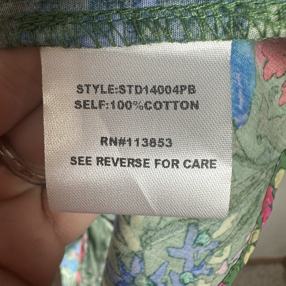 NEW Sugarlips Green Red Floral A-Line Dress Size Large Puff Sleeve V-Neck Cotton - Picture 5 of 5